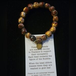 Thailand Monk Clay and Genuine Gold Leaf Stretch Beaded Bracelet - Handmade